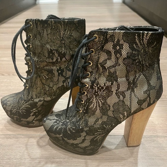 ALDO Gold & Black Embroidered Lace Boots (RARE) - Picture 5 of 10
